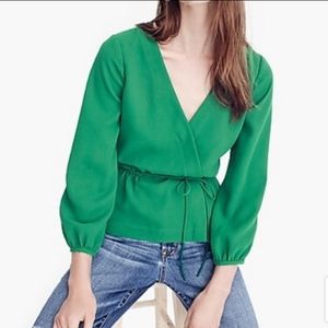 J. Crew Drapey Crepe Faux-Wrap GREEN Blouse